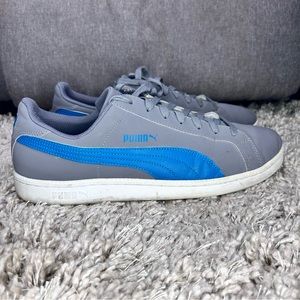 Puma Men’s Basic Leather Sneakers Blue/Gray Lace Up Low Top Round Shoes Size 11